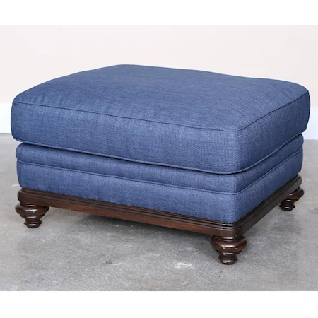 Traditional Ottoman with Exposed Wood Base